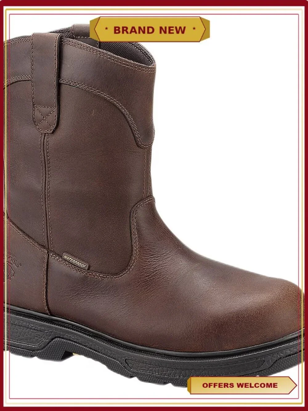 Men's Waterproof Pull-On Work Boots Durable Safety Toe